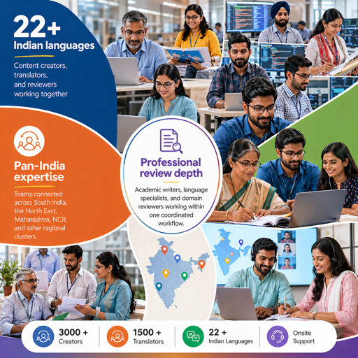 Pan-India network of Indian content creators, translators, reviewers, and onsite support teams